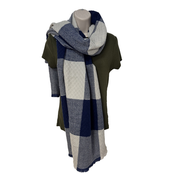 Unbranded Accessories - Cottagecore Blue Plaid Scarf Shawl Wrap Comfy Cabincore Boho Winter Warm